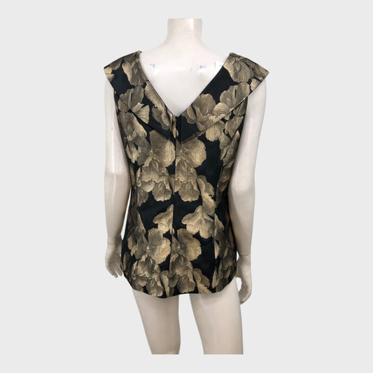 Precis Petite Black/Gold Jacquard Top - Size 14