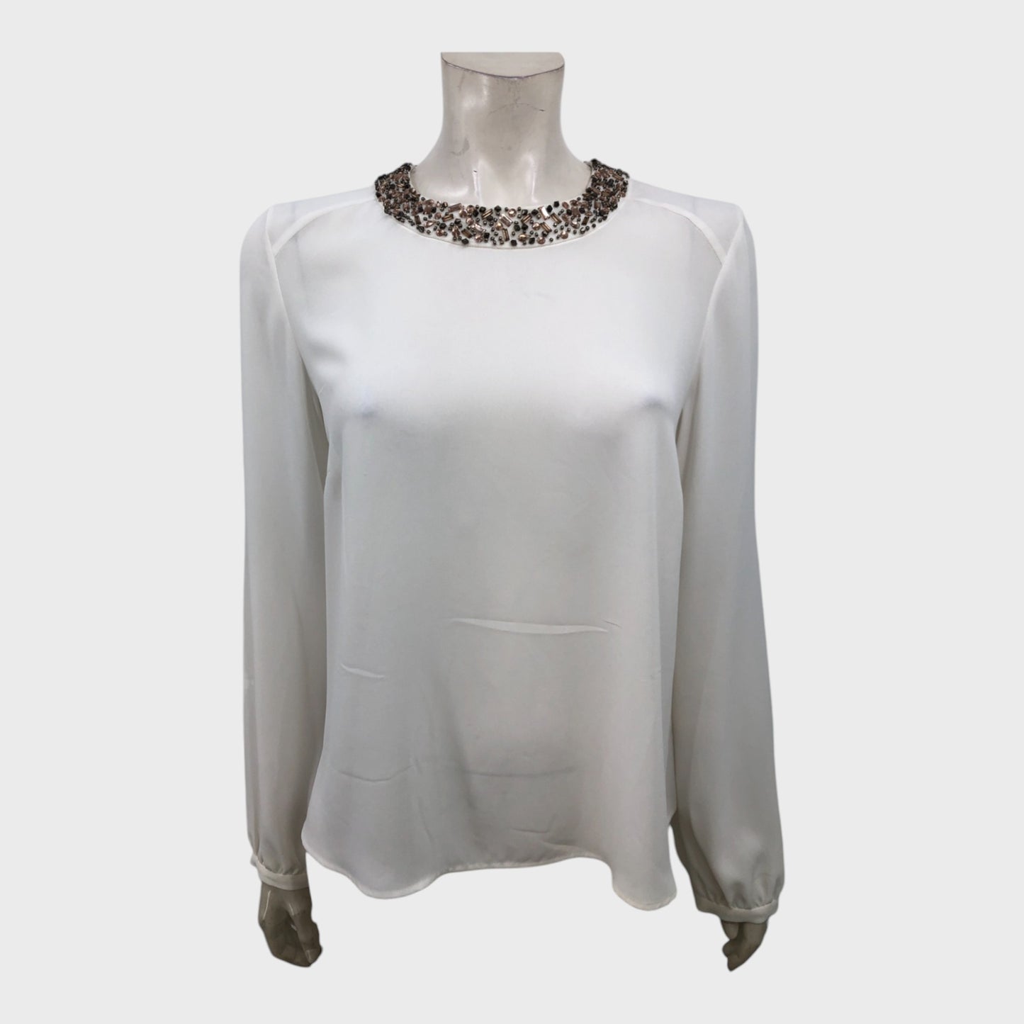 Off-White Embellished Neckline Top - Size 14