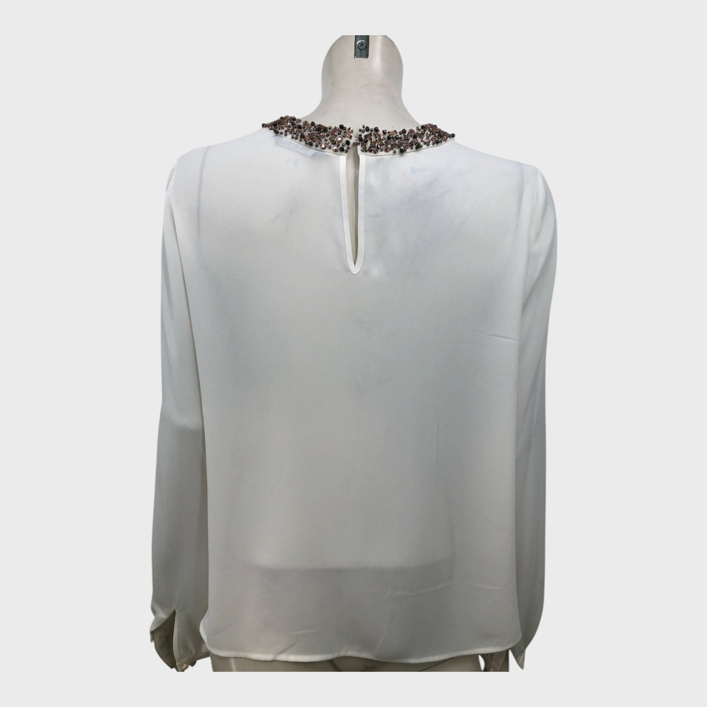 Off-White Embellished Neckline Top - Size 14