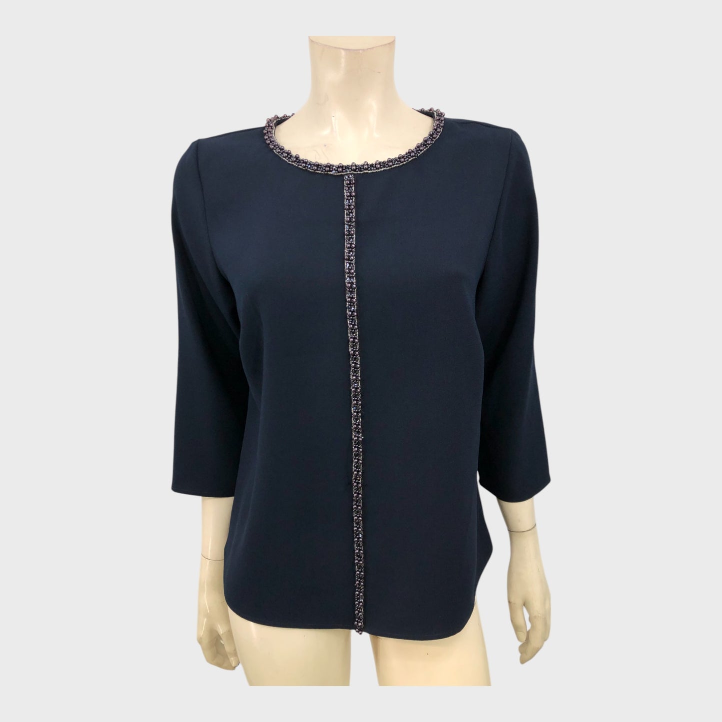 Eastex Navy Beaded Neckline Top - Size 12