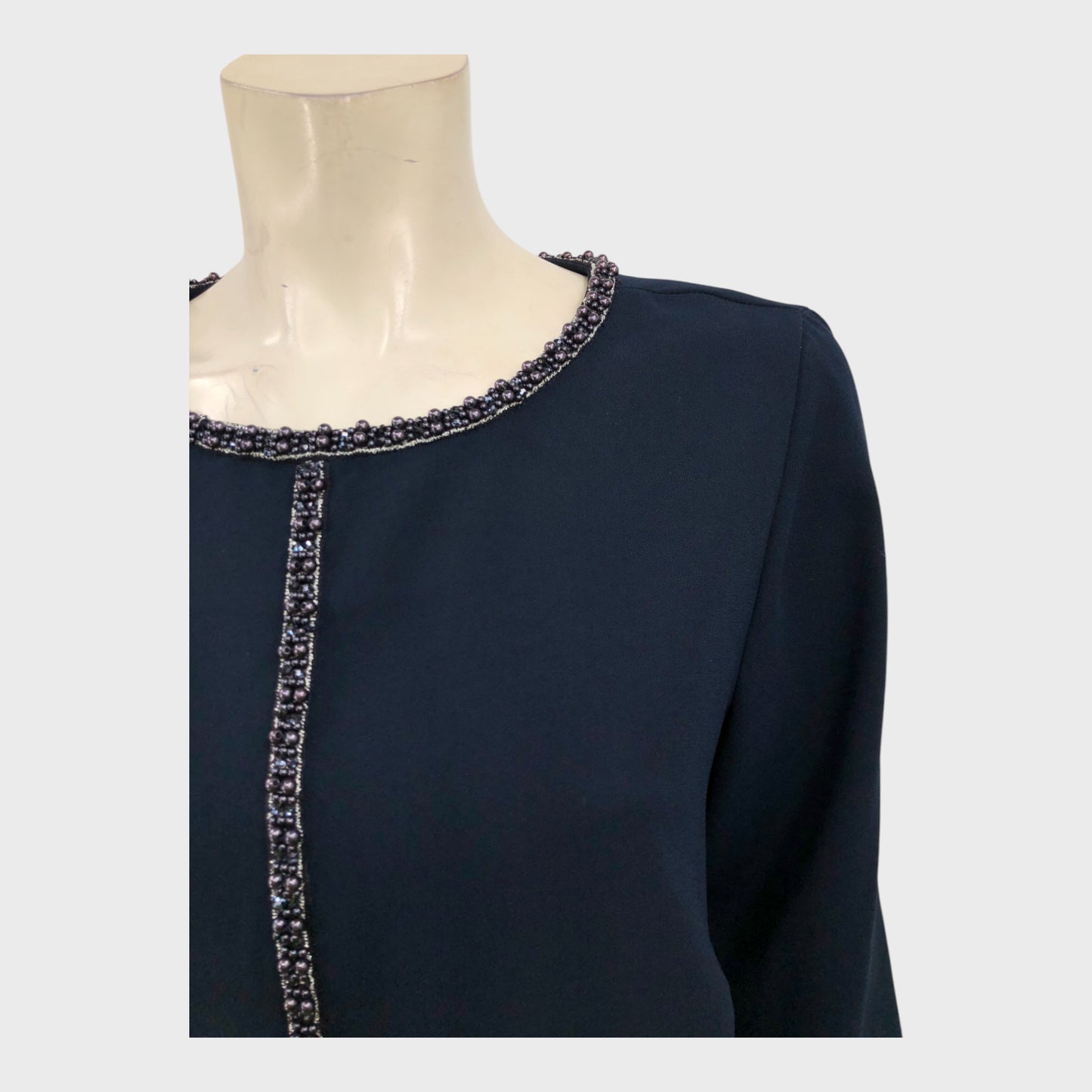 Eastex Navy Beaded Neckline Top - Size 12