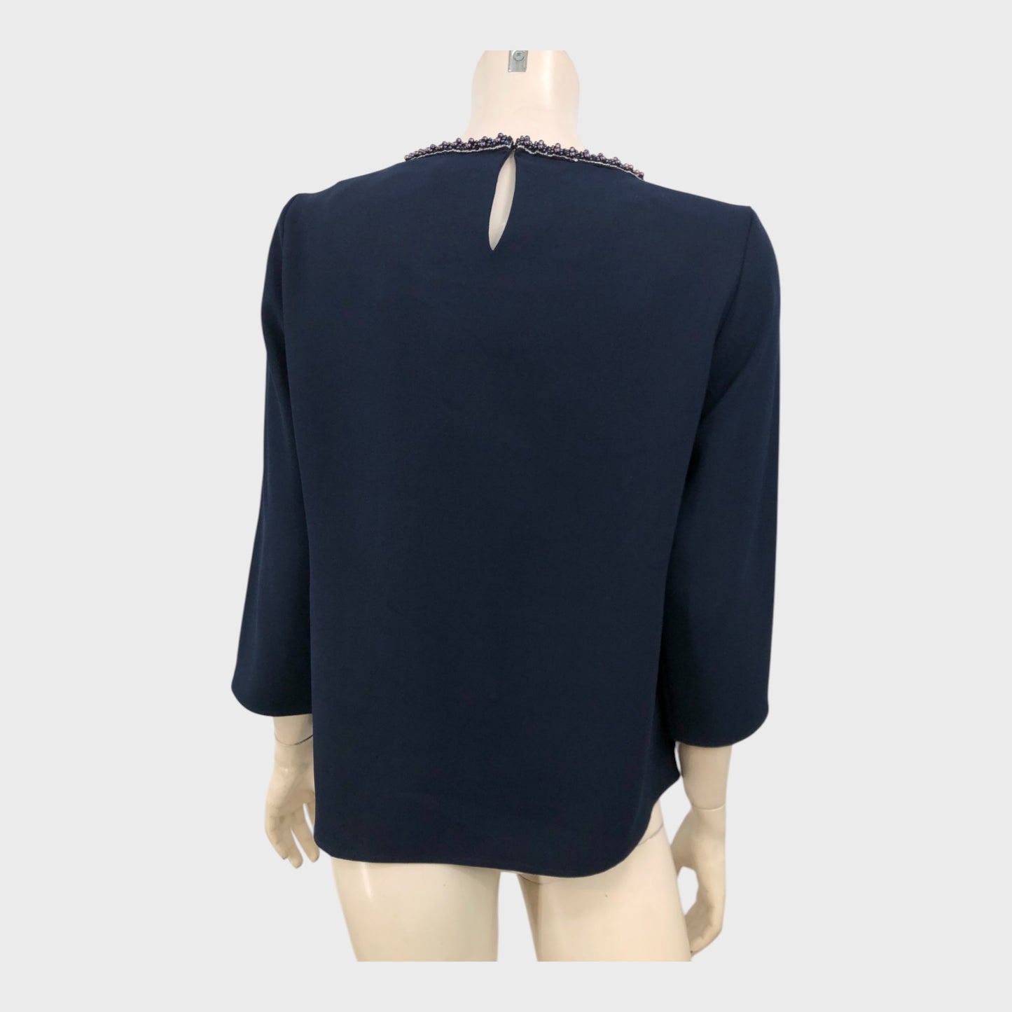 Eastex Navy Beaded Neckline Top - Size 12