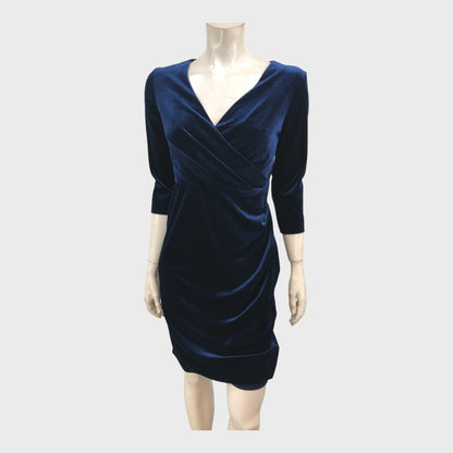 Precis Petite Navy Velvet Wrap Dress - Size 8