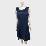 Jacques Vert Petite Navy Embellished Dress - Size 14