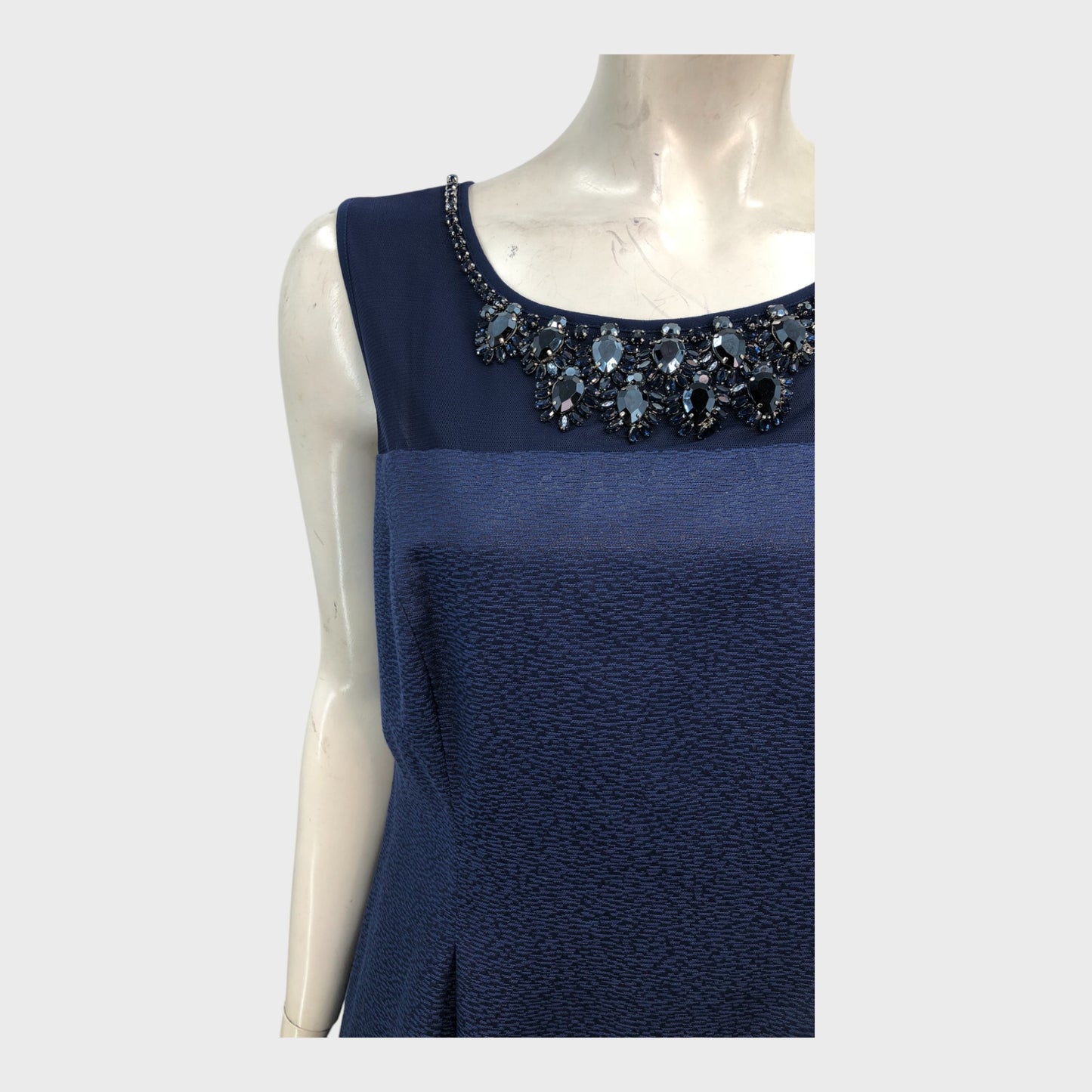 Jacques Vert Petite Navy Embellished Dress - Size 14