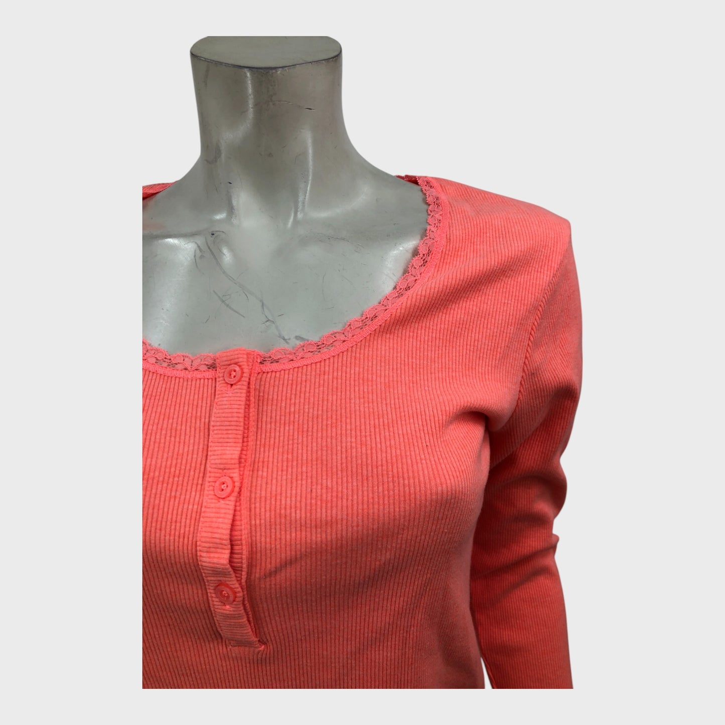 Branded Coral Ribbed T-Shirt - Size 14