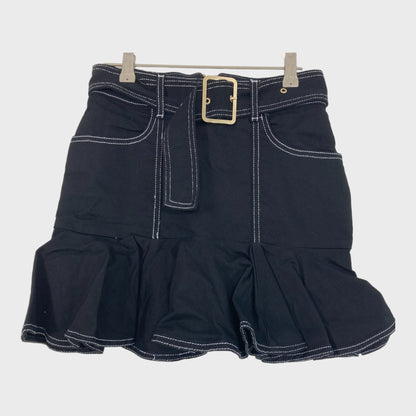 Womens Denim Y2K Belted Mini Skirt