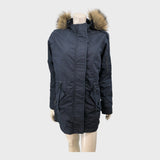 Branded Dark Blue Faux Fur Parka - Size 10