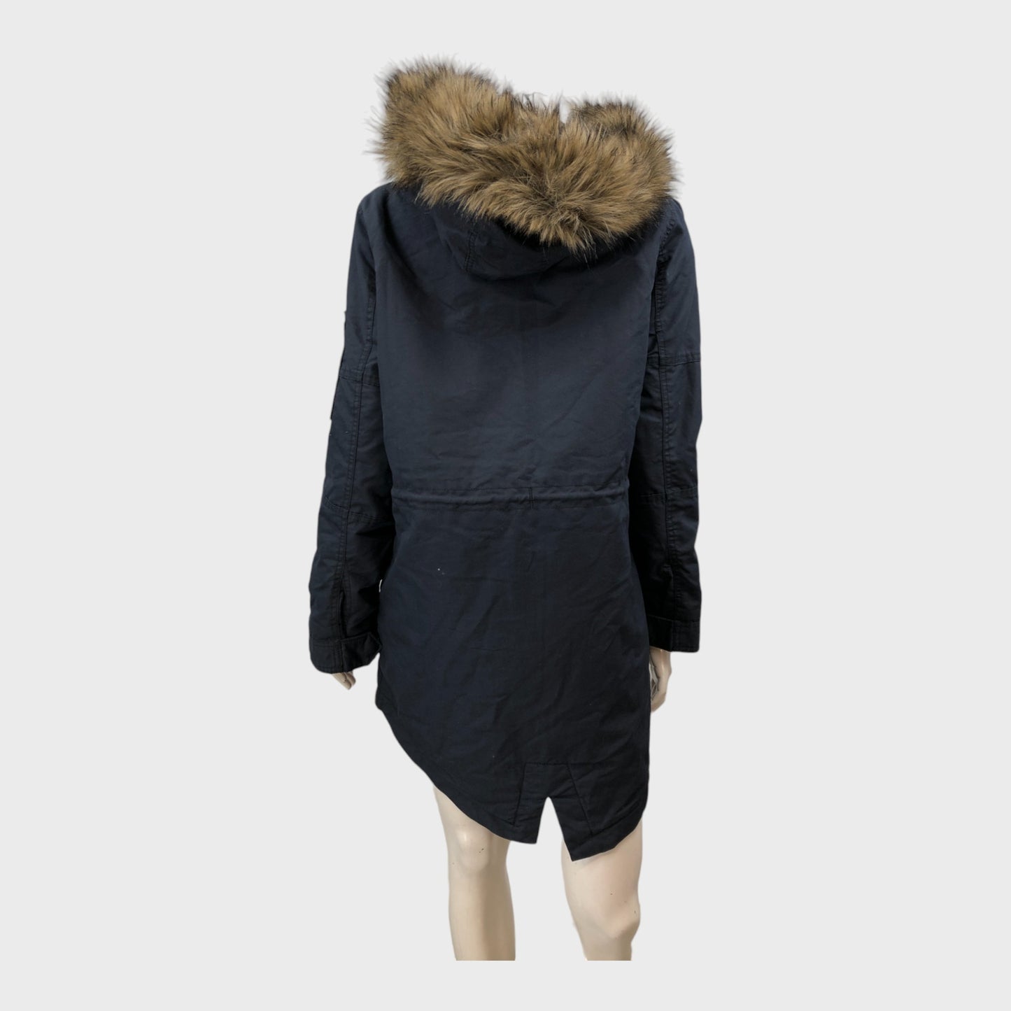 Branded Dark Blue Faux Fur Parka - Size 10