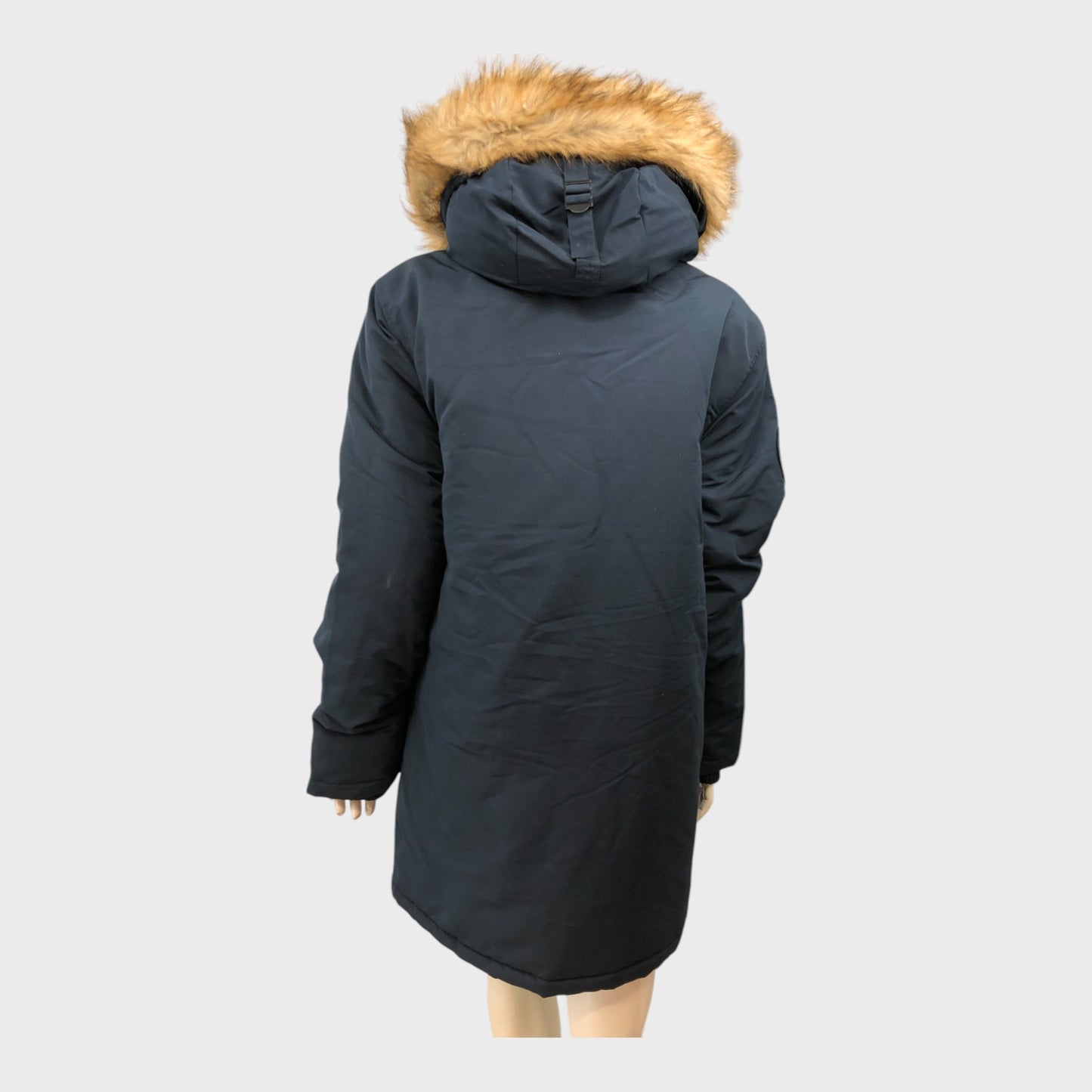 Branded Dark Blue Faux Fur Parka - Size Large