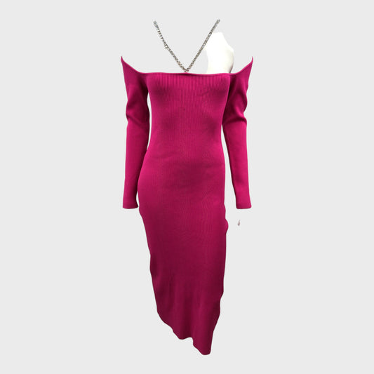 Kitri Pink Ribbed Bardot Dress - Size 12