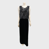 Jacques Vert Black Velvet Long Dress - Size 18