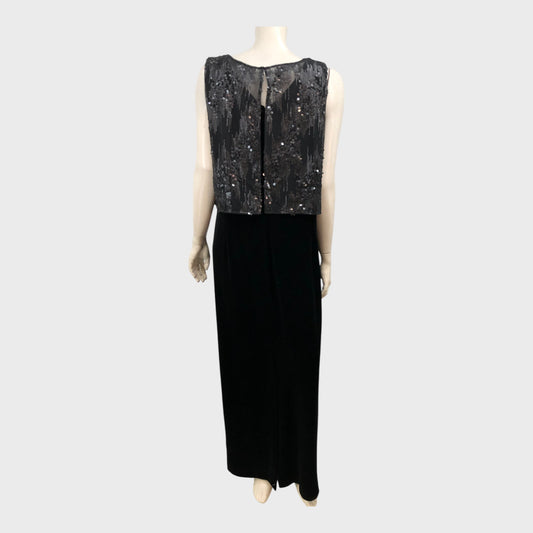 Jacques Vert Black Velvet Long Dress - Size 18