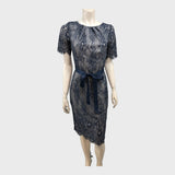 Jacques Vert Metallic Navy Lace Shift Dress - Size 8