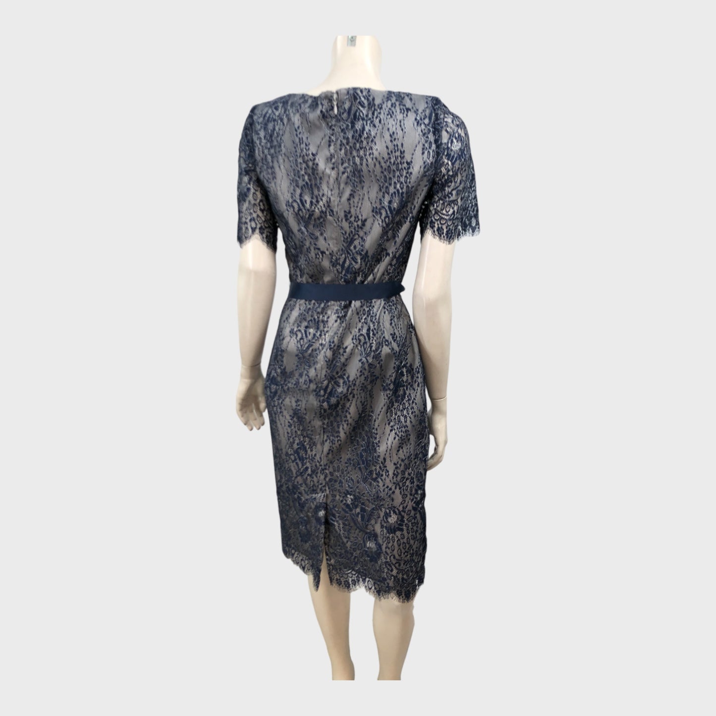 Jacques Vert Metallic Navy Lace Shift Dress - Size 8