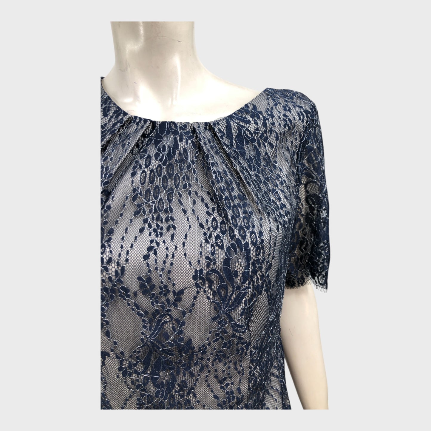 Jacques Vert Metallic Navy Lace Shift Dress