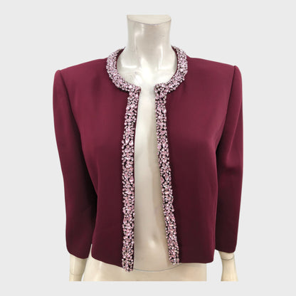 Jacques Vert Burgundy Embellished Jacket - Size 16