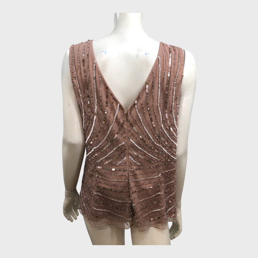 Jacques Vert Brown Crossover Top - Size 20