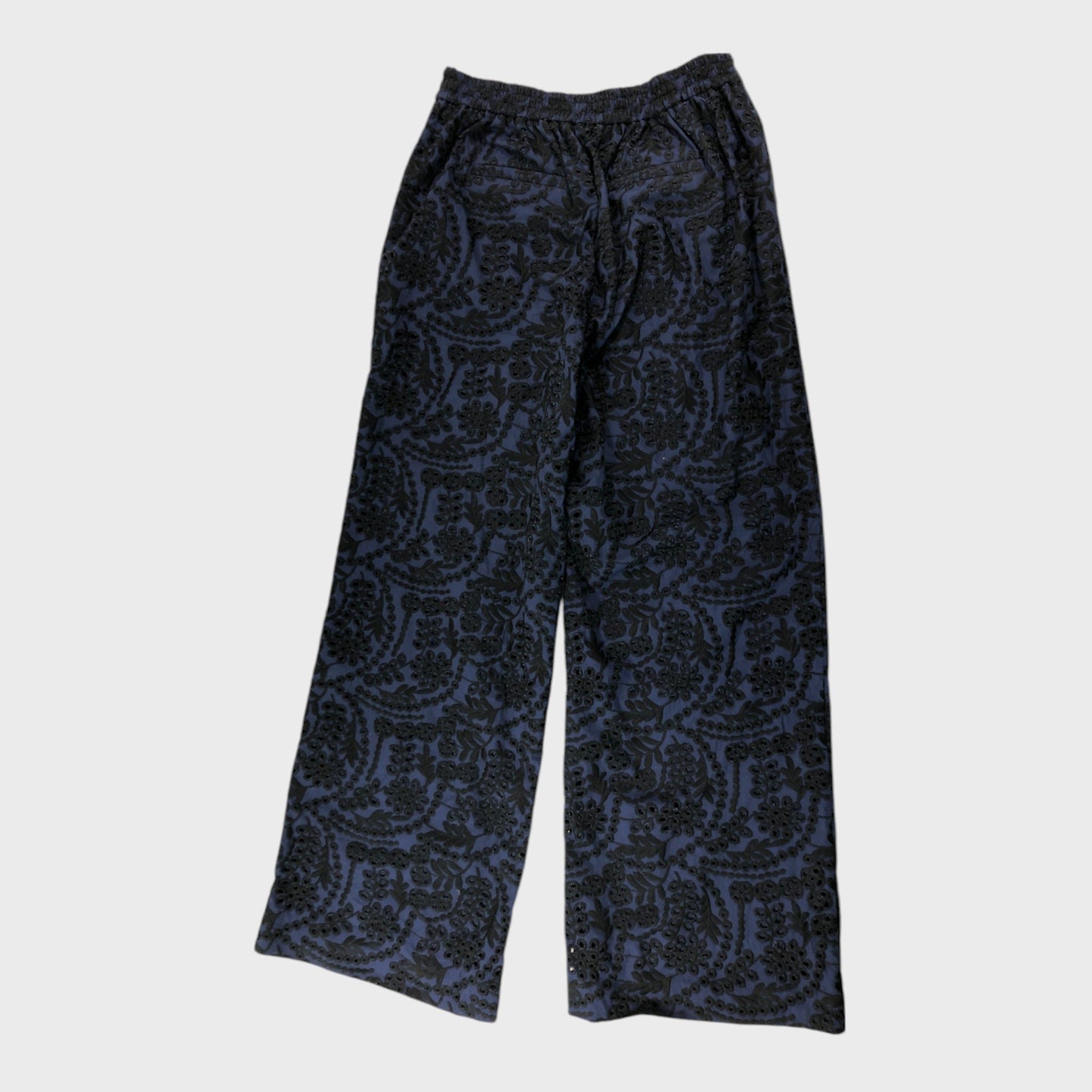 Branded Navy Broderie Relaxed Trousers - Size 12