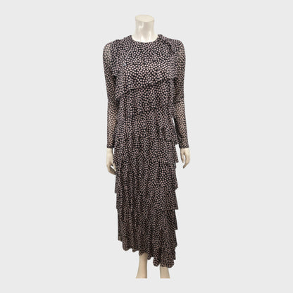 Branded Black/Brown Print Tiered Mesh Dress - Size 10