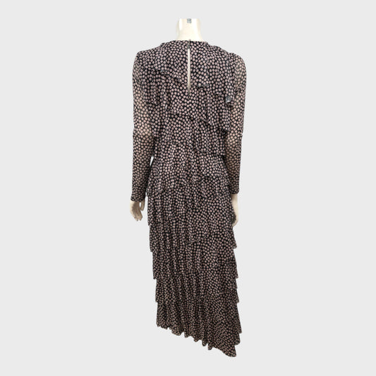 Branded Black/Brown Print Tiered Mesh Dress - Size 10