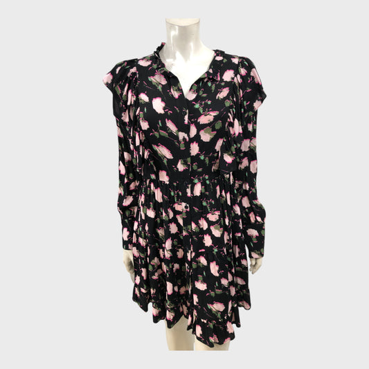 Branded Black Print Ruffle Dress - Size 12