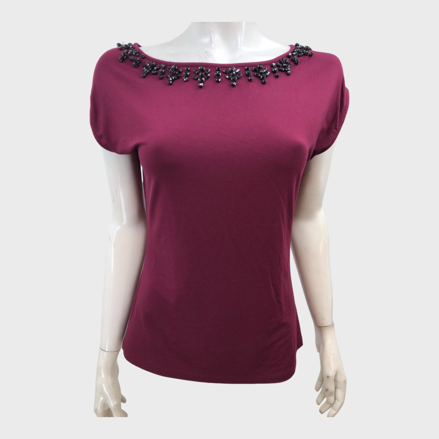 Precis Petite Deep Red Embellished Top - Size 8