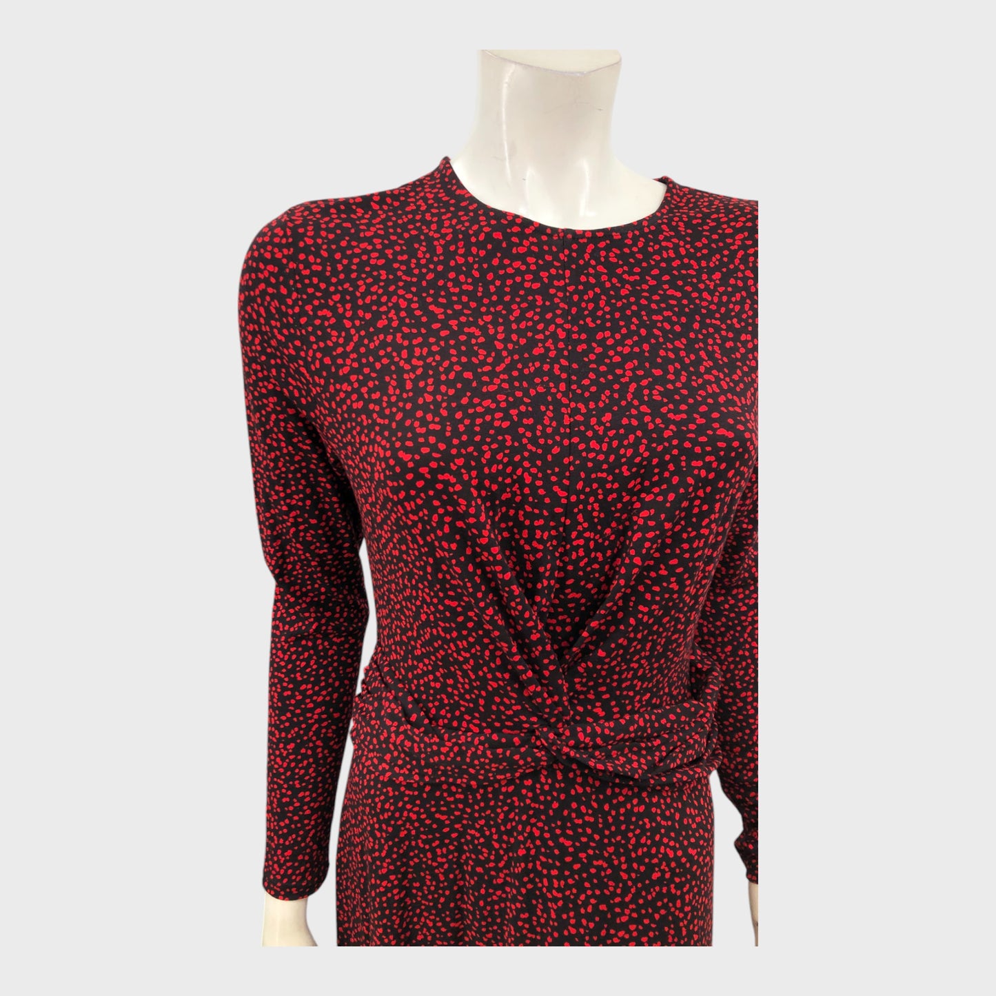 Branded Black/Red Print Jersey Dress - Size 12