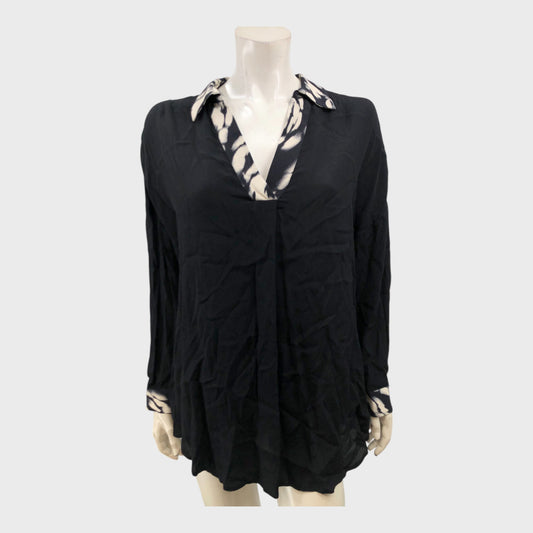 Branded Black V-Neck Blouse - Size 12