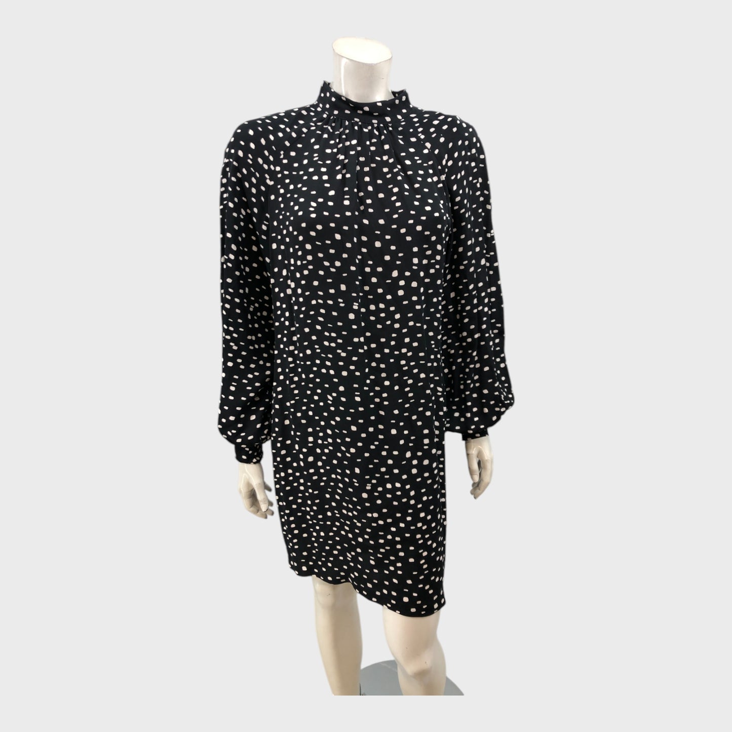 Branded Black Spot Print Mini Dress - Size 12