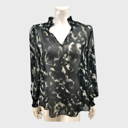 Branded Black/Green Animal Print High Neck Top - Size 12