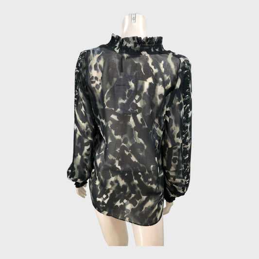 Branded Black/Green Animal Print High Neck Top - Size 12