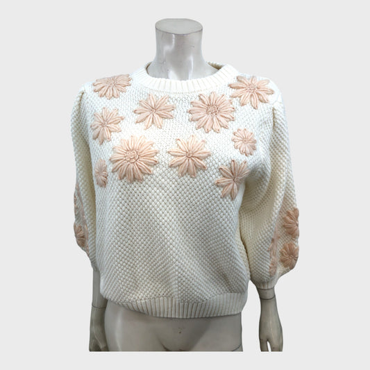 Branded Cream Floral Jumper - Size 12