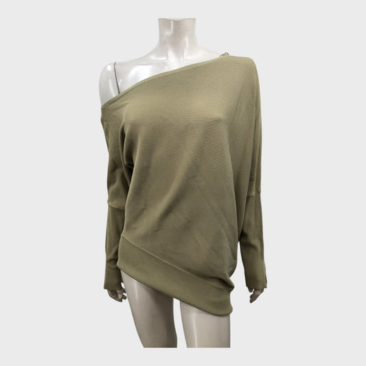 Branded Green Asymmetrical Thin Knit Jumper - Size 12