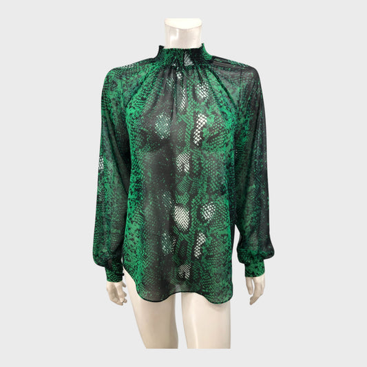 Branded Green Snake Print Blouse - Size 12