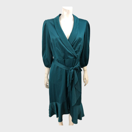 Adrianna Papell Green Satin Crepe Wrap Dress - Size 12