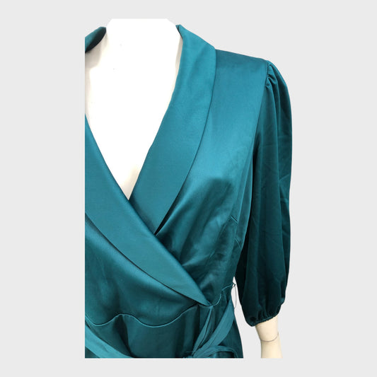 Adrianna Papell Green Satin Crepe Wrap Dress - Size 12