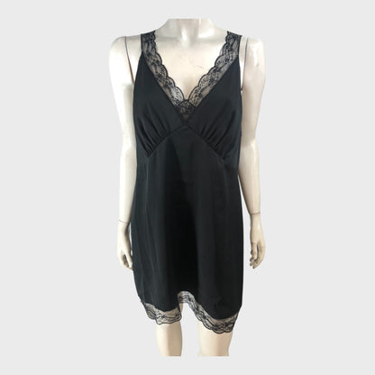 Branded Black Satin Layering Slip Dress