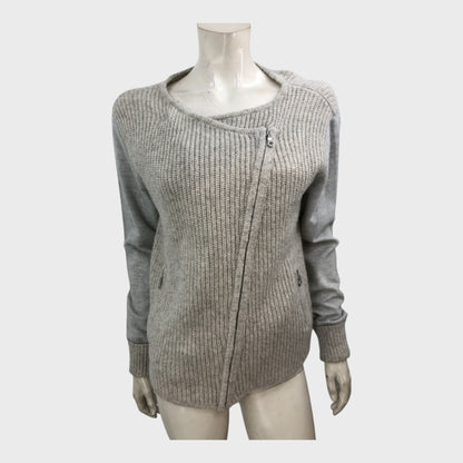 Branded Grey Contrasting Sleeves Cardigan - Size 12