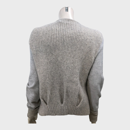 Branded Grey Contrasting Sleeves Cardigan - Size 12