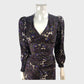 Branded Black and Purple Wild Meadow Ruched Midi Long Sleeve Dress
