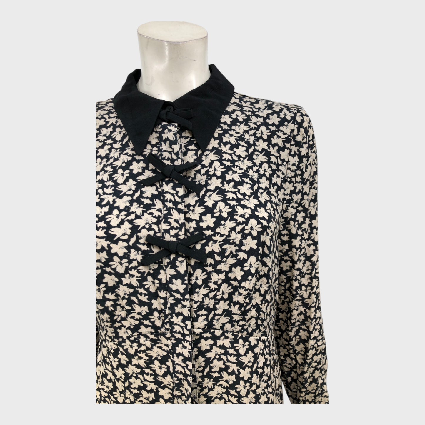 Branded Black Floral Print Shirt Dress - Size 12