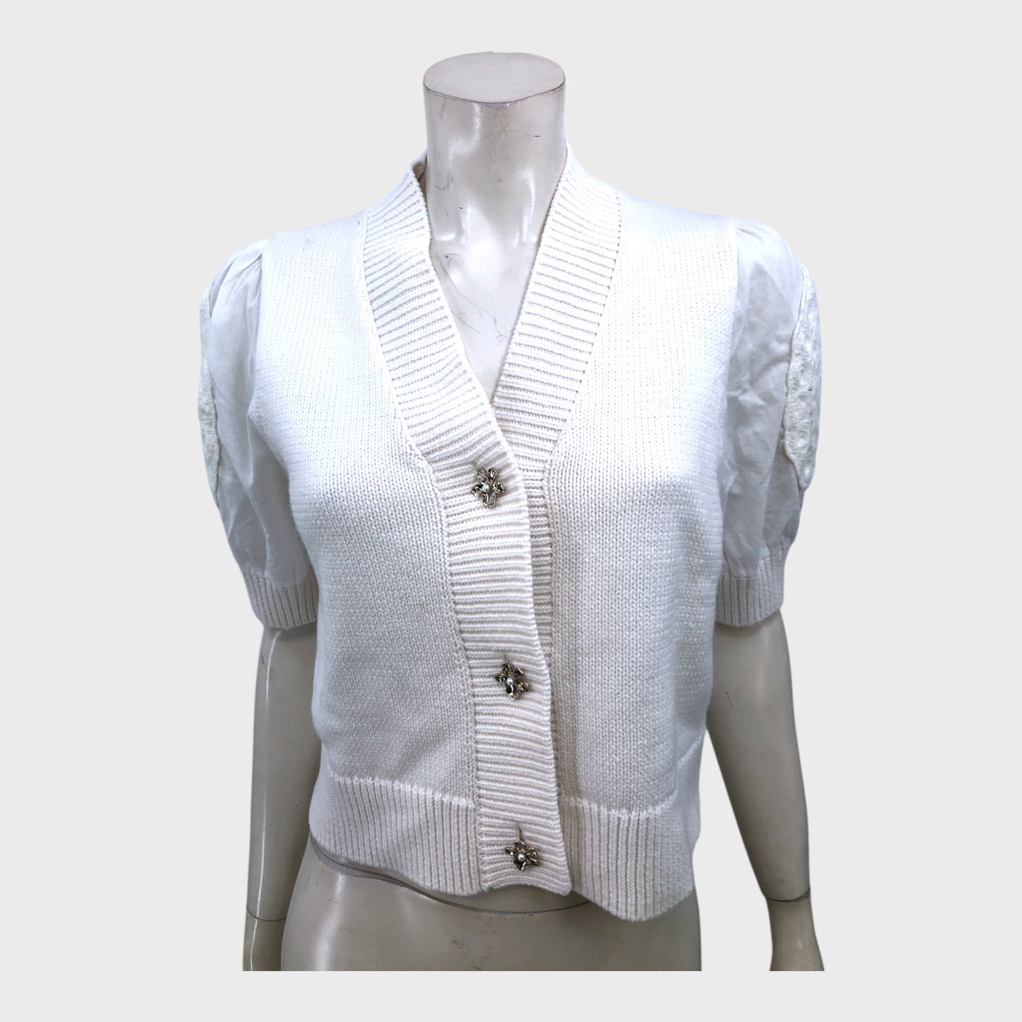 Branded Ivory Woven Sleeves Cardigan -Size 12