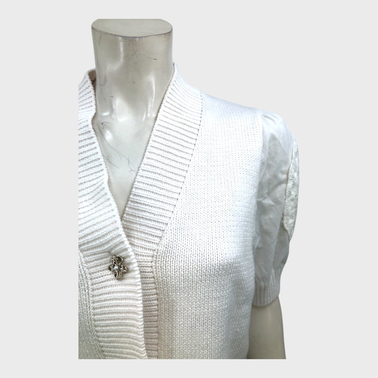 Branded Ivory Woven Sleeves Cardigan -Size 12