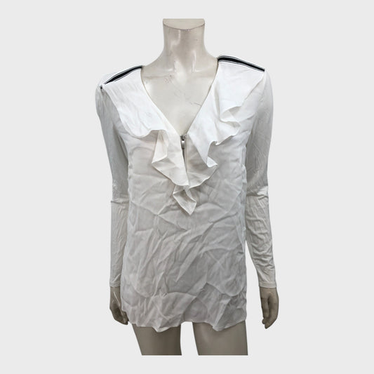 Branded Ivory Sports Trim Ruffle Top - Size 12