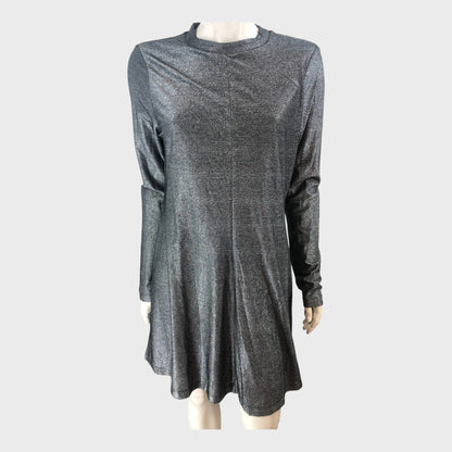 Branded Silver Pleat Panel Metallic Dress