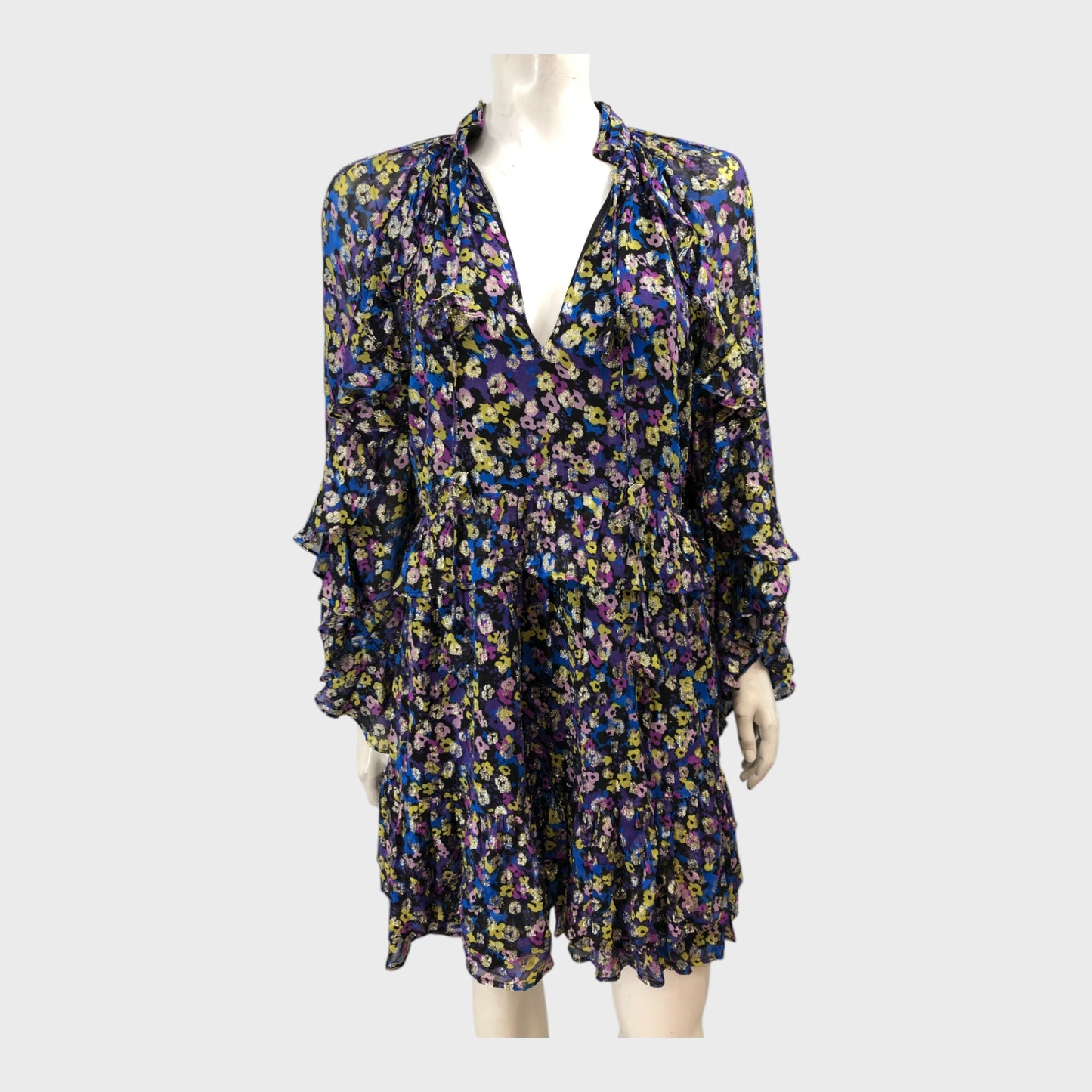 Black/Muti-Coloured Floral Dress - Size 12