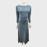 Branded Grey Blue Side Pleat Midi Dress - Size 12