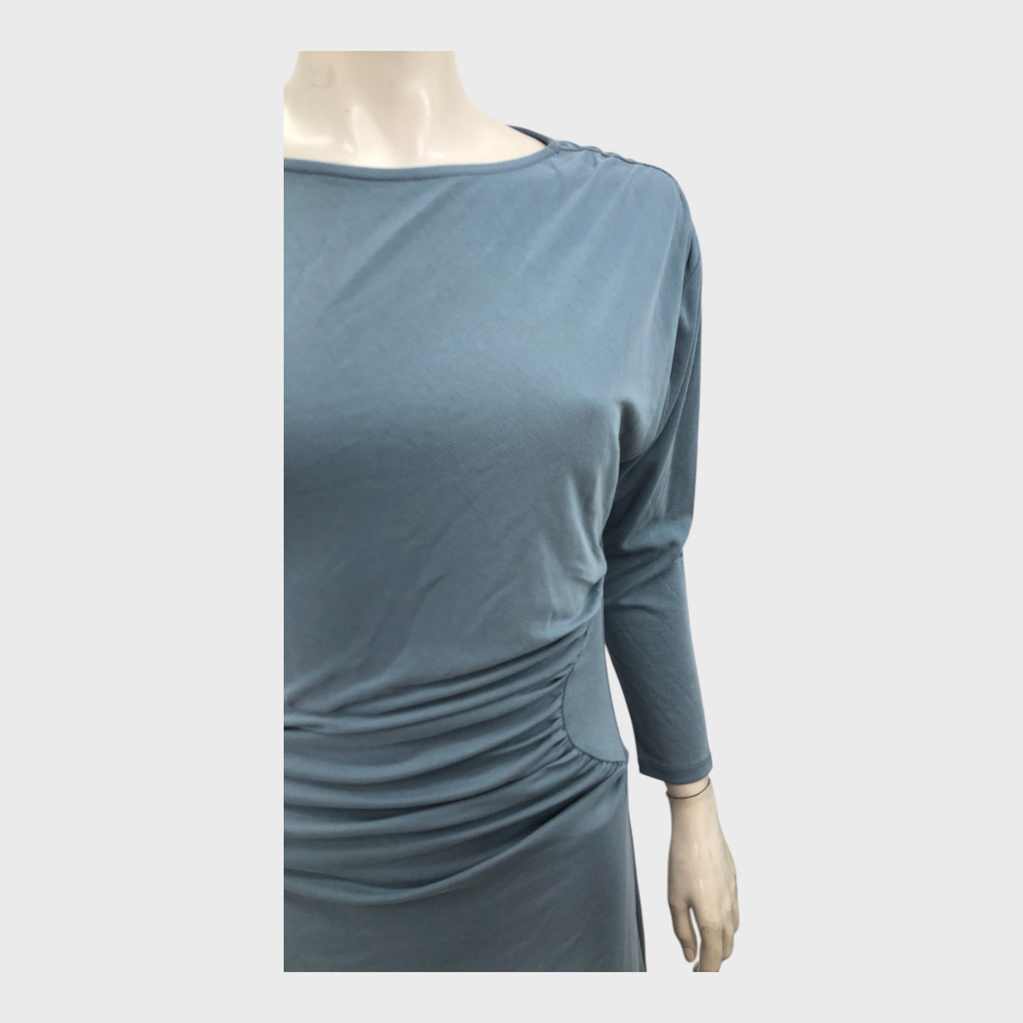 Branded Grey Blue Side Pleat Midi Dress - Size 12