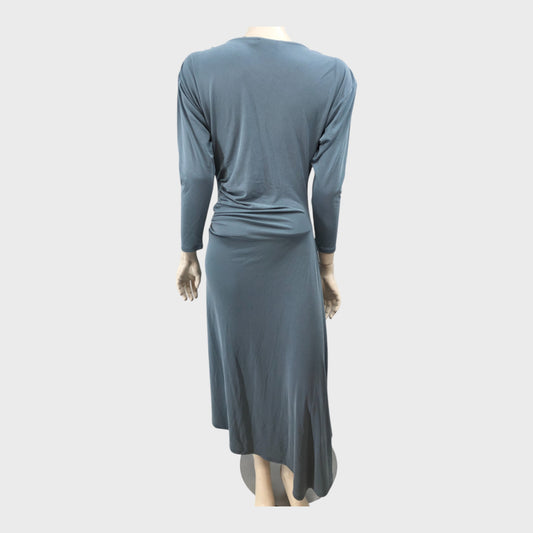 Branded Grey Blue Side Pleat Midi Dress - Size 12